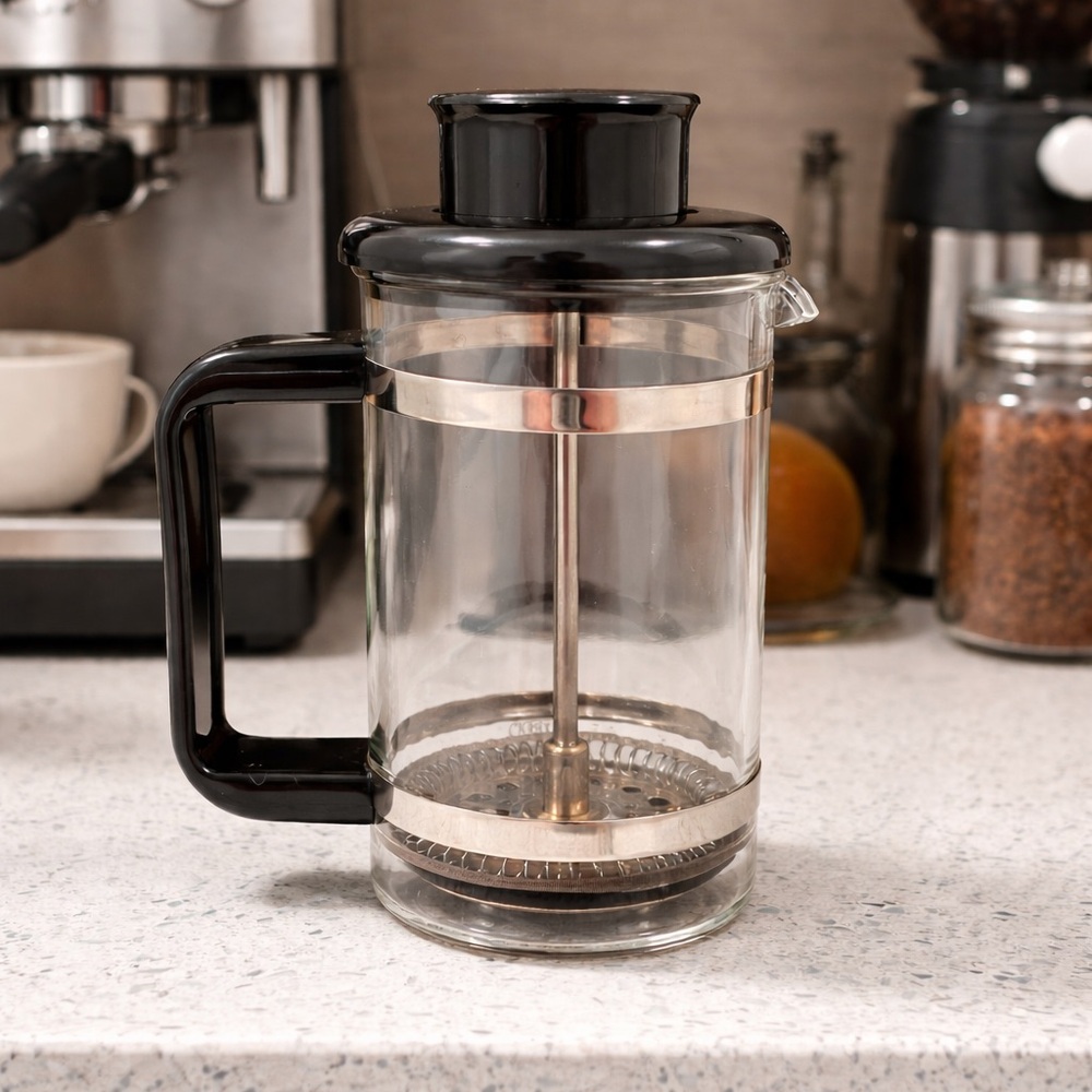 Vintage 1980s PYREX Black and Stainless Glass French Press Coffee Maker
